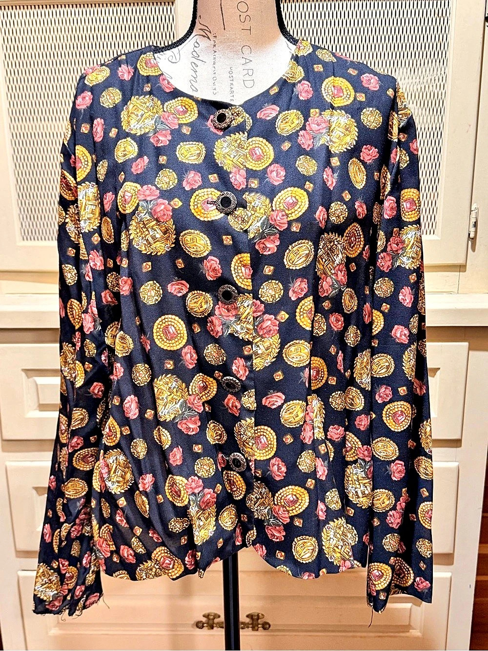 VTG 90s Maggie McNaughton Medallion Rose Floral Button Up Shirt